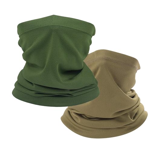 Coyote Brown Neck Gaiter, tan face mask bandanas men cooling summer, half face covering women (1pc Coyote Brown & 1pc army green)