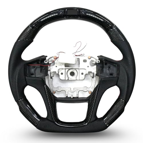 Image of KMH Premium Black Steering Wheel Compatible with Mahindra Old Thar 3 Door - Sporty Look, Enhanced Grip & Fit Plug and Play Car Interior Accessories (Real Carbon with LED)