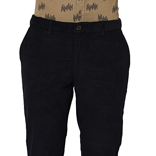 Image of Blackberrys Men's Cotton Blend Self-Design Slim Fit Casual Trousers