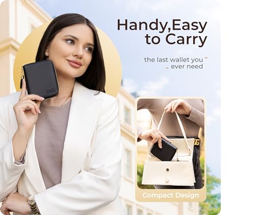 Claasico RFID Small Zipper Wallet for Women, Ladies Genuine Leather Bifold with Coin Zipper Pocket w/Anti-Theft Travel Protection3