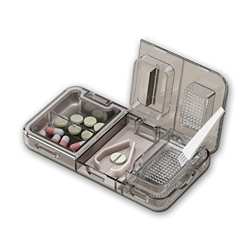YXCHUA Tablettenbox Klein Pillendose Große Fächer,Multifunktionales Reisen Medikamentenbox,Mit Schneide- und Schleiffunktion für Medikamente.(Schwarz) Cover