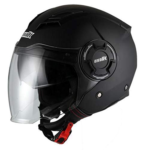 -Unik- Casque ouvert Jet CJ-11 avec lunette solaire, noir mat ou blanc brillant TALLA S (55-56) Noir mat