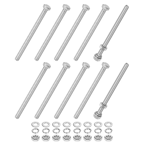 M METERXITY 10-Pack Hex Head Screw Bolt with Nuts Flat &amp; Lock Washers M5x75mm Stainless Steel Bolts and Nuts Kit Fully Threaded Metric Bolt Assortment for Equipment/Machinery