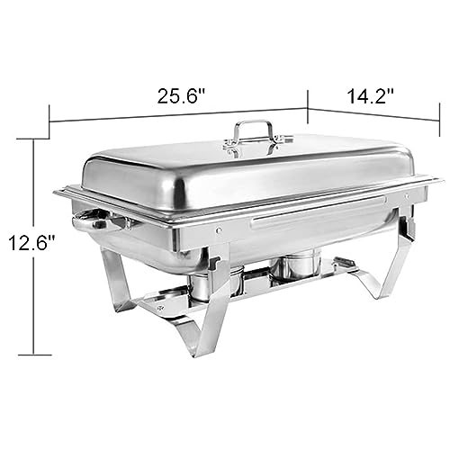 MINHUANG Chafing Dish Aus Edelstahl Mit 9 L Fassungsvermögen, Buffetwärmer-Sets, Für Partyessen in Der Küche, Hotel, Mit Lebensmittelpfanne/Halter/2 Alkoholkochern/Deckel – Bild 4