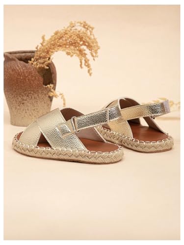 GORGLITTER Girl's Metallic Sandals Criss Cross Open Toe Ankle Strap Flats Dress Shoes4