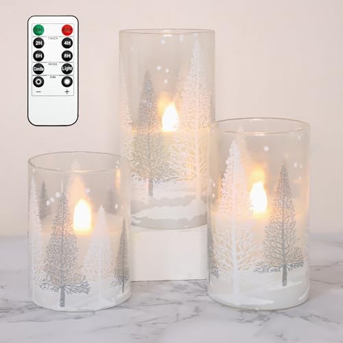 Image of Flameless Candles Snowflake Trees Night Light Set, 3 Count, Winter Holiday Decor Christmas Candles for Living Room, Bedroom and More