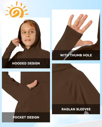 Image of Boys Rash Guard Long Sleeve Hoodie Swim Shirt with Pocket Youth Kids UPF 50+ Sun Protection Fishing Shirts Thumb Hole