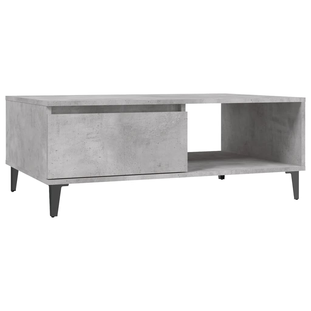 Table basse gris béton 90x60x35cm avec pieds en métal stable en bois