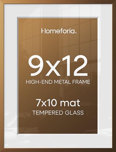 Image of Homeforia 9x12 Frame Bronze, High End Metal 9 x 12 Brass Picture Frames with Mat 7 by 10 inch Photo, 9by12 Poster Frame Matted to 7x10, 12x9 Wall or Tabletop Frames, Tempered Glass, Wall Kit, Set of 3