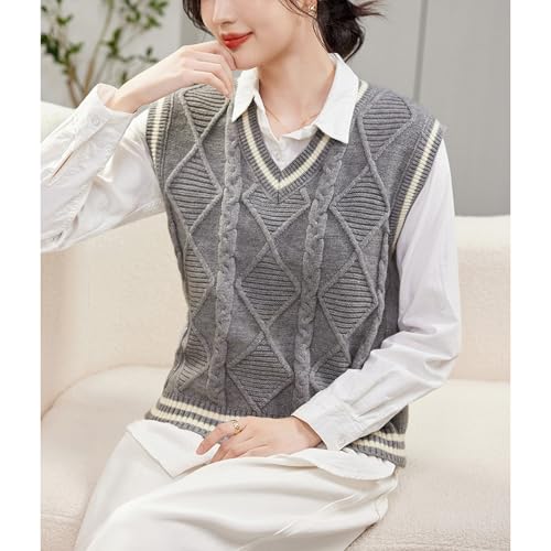 Image of Blostirno Women's V Neck Sweaters Vest Trendy Cable Ribbed Sleeveless Knit Striped Pullover Sweaters Tops