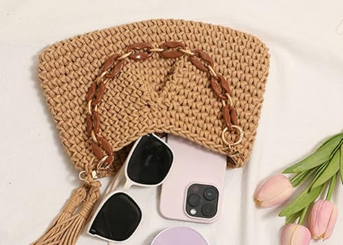 Clutch Purse for Women Woven Beach Bag with Tassel Summer Vacation Shoulder Bag Boho Underarm Handbag 20253