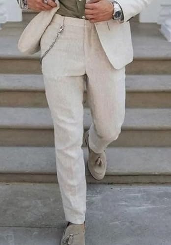 Men's Linen Suit Dress Pants Casual Straight Flat Front Trouser3