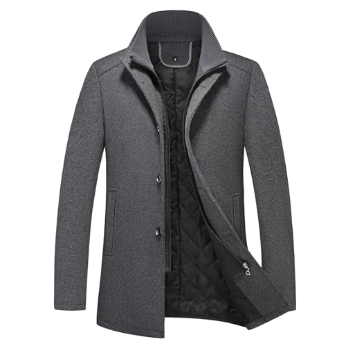 Men's Wool Blend Business Peacoat with Removable Collar