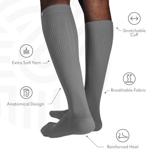 Image of KUE Knee Compression Socks for Men & Women - 18-21 mmHg Support for Pain Relief, Circulation, Blood Recovery - Sports, Running, Football, Cycling - Knee-High, Moisture-Wicking