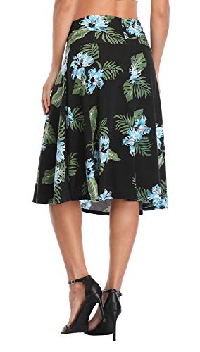 Image of Urban CoCo Women's Ruched High Waist Knee Length Jersey A-Line Stretchy Flared Casual Skirt