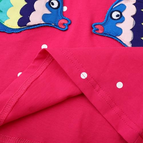 HILEELANG Toddler Girl Dress Long Sleeve Pocket Cotton Casaul Rose Red Fish Embroidery Playwear Shirt Jersey Dresses 2T4