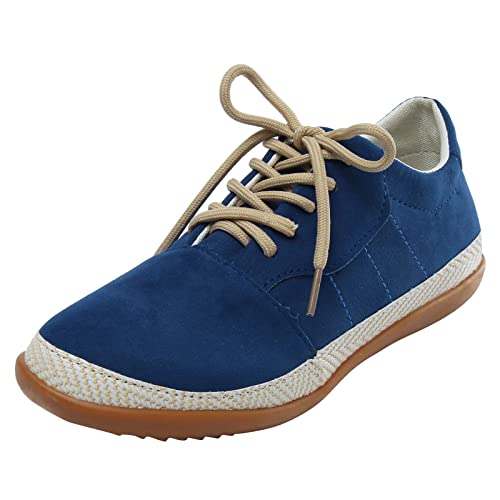 2024 New 99K -Style Single Round Lace Toe Solid Shoes Casual Color Comfortable Women Breathable Flat Up Women's Casual Shoes Tan Wedge Slides (Blue, 6)