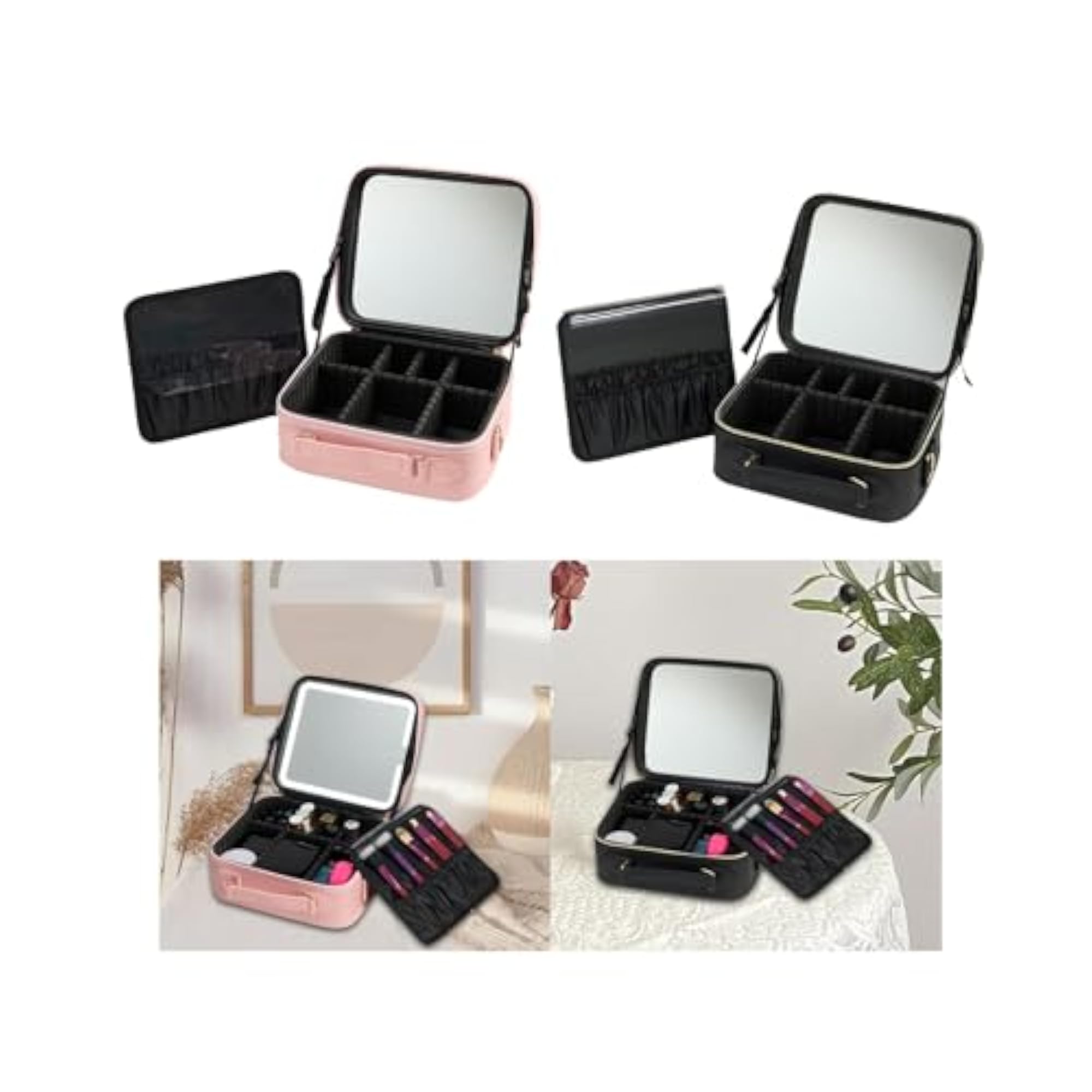 Portable Makeup Box Organizer, Travel Bag with Mirror