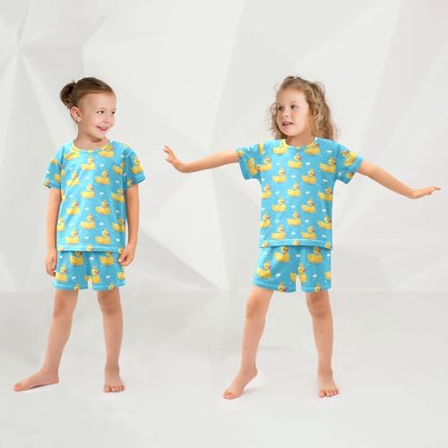 Vdsrup Yellow Ducks Summer Pajamas Set Short Cotton Crowns Sleepwear 2 Piece Unisex 5Y4