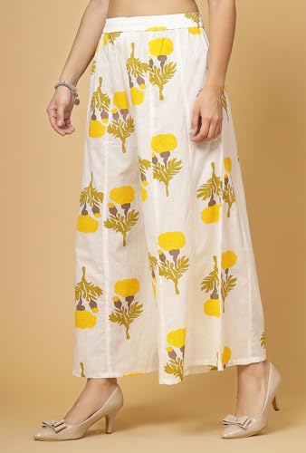 Image of Pistaa's Women's Regular Fit High Rise Pure Cotton Big Flair Printed Regular Palazzo
