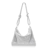 SNUSKY Rhinestone Purse for Women Chic Sparkly Evening Handbag Mini Bling Hobo Bag for Party, Silver