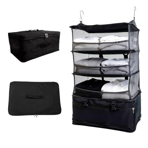 トラベルポーチ 吊り下げ 海外旅行 圧縮 便利グッズ 服 収納 大容量 吊り下げ収納 (ブラック)