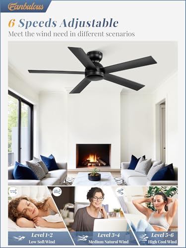 Image of Fanbulous 48 Inch Black Ceiling Fan no Light with Remote, Flush Mount