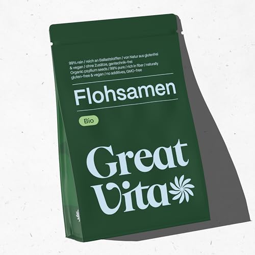 GreatVita Bio Flohsamen 1000g | 99% reine ganze Flohsamen - zertifizierte Bio-Qualität aus Indien | reich an Ballaststoffen & glutenfrei, vegan - ideal für eine gesunde Ernährung