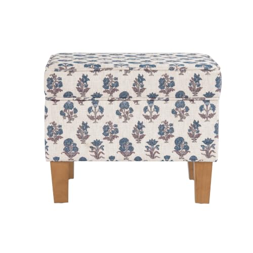 Image of HomePop 22 inch Medium Rectangular Storage Ottoman - Blue Floral Pattern