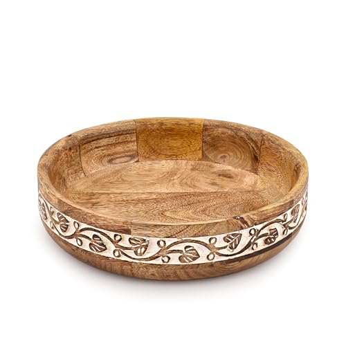 Indus Lifespace Saladier en bois de manguier polyvalent - Grand bol décoratif pour salades mixtes, fruits, pop-corn, chips (25,4 x 25,4 x 6,3 cm)