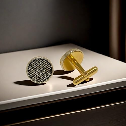Mancuernillas para Hombre Oro Textura Retro Tejida miniatura 3
