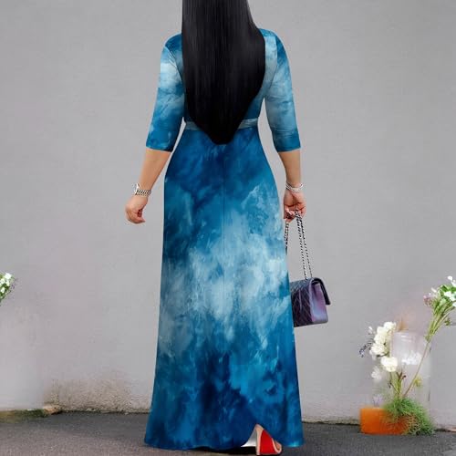 Image of PinkPatty Women's Print Maxi Dresses 3 /4 Sleeve Flowy Long Dress V Neck Wrap Tie Waist Sundress