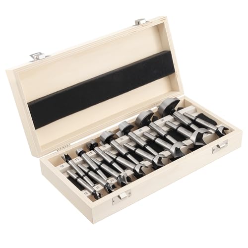 15Pcs Forstner Bit Set 10mm-50mm Woodworking Drill Bits with Wooden Case Clean Cut Wood Hole Saw Set for Cabinet Making Furniture Building DIY Woodworking Projects