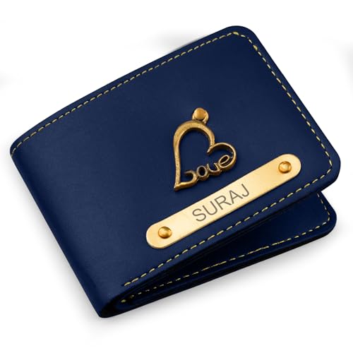Image of The Wallet Store Personalized Leather Wallet | with Name and Charms | Best Gift for Husband, Boyfriend, Brother | for Anniversary, Birthday, Etc. (Blue)