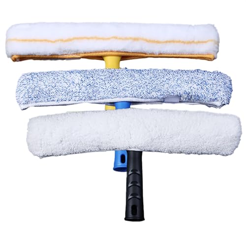 スクイジー ガラスクリーナー 窓掃除 水切りワイパー 35cm 掃除プロ用ツール プロな窓拭きセット マイクロファイバーウィンドウスクラバー、 3色 タオルアプリケーター (イエロー)