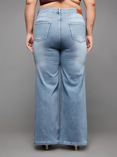 Image of Miss Chase A+ Women's Wide-Leg High-Rise Regular-Length Stretchable Cargo Denim Jeans