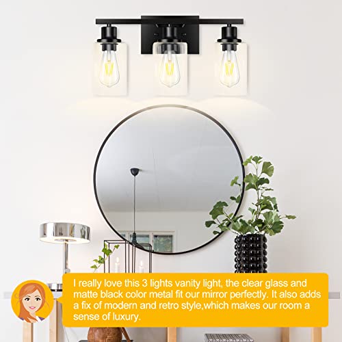 Image of 3-Light Vanity Light, Matte Black Bathroom Lighting Fixtures Over Mirror, Modern Metal Wall Lights for Hallway Kitchen Bedroom Living Room