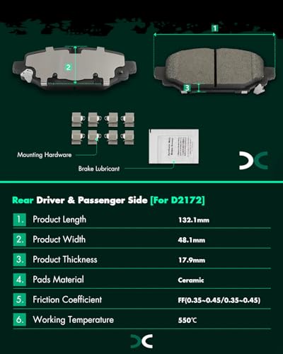 Image of SCITOO D2172-9417 Disc Brake Pads Sets Rear Ceramic Brake Pads w /Hardware | For Jeep For Wrangler 2018-2023