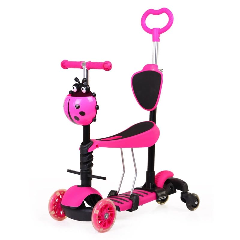 Three-in-one Children's Scooter with a Pinwheel Attached with Colored Ribbons. It's a for Children Aged 2 to 8, which can be Used for Sitting, Pushing and Sliding.