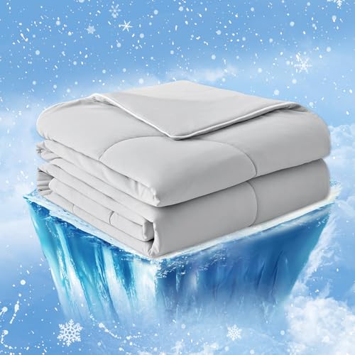 Image of Cozy Bliss Cooling Comforter King XL Size, Cooling Blankets for Hot Sleepers and Night Sweats, Gray Summer Comforter for King XL Bed, Breathable Soft Lightweight Silk Smooth