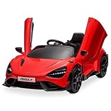 Kidzone 12V Licensed McLaren 765LT Kids Ride On Sports Car Electric Vehicle Vehicles with 2 Speeds, Parent Control, Smooth Start, Suspension, Hydraulic Doors & Hidden Training Wheels - Red