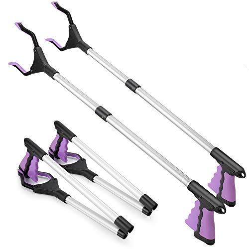 2 Pack-Grabber Reacher Tool for Elderly, 32" Foldable Claw Grabber, Pick Up Stick Grabber, Reacher Grabber Pickup Tool, Trash Picker Upper Grabber, Litter Picker, Garden Nabber, Arm Extension(Purple)
