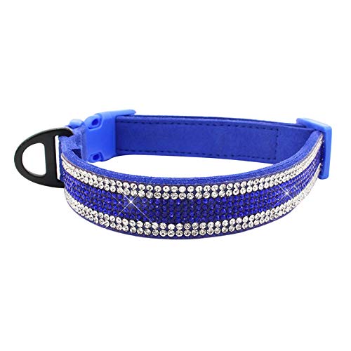 Mummumi Pet Collar, Blingbling Rhinestone, Soft Adjustable Suede Microfiber Crystal, Safe Buckle, D-ring, Cat, Puppy Small Medium Dogs, L, Dark Blue