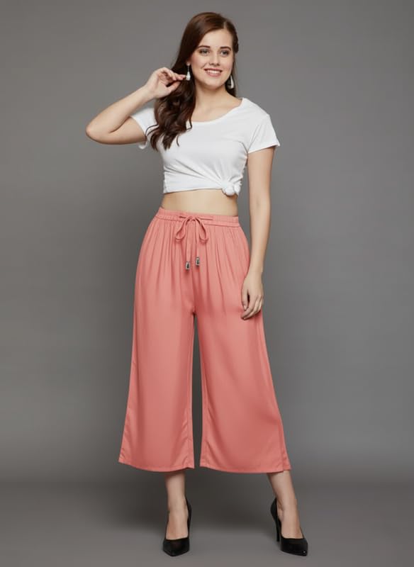 Image of Super Soft Viscose Rayon Flared Palazzo Pants for Women Stylish Wide Leg Straight Relaxed Fit Casual Ethnic Office Wear