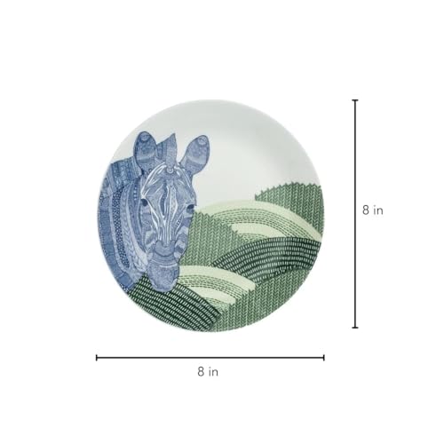 Image of The Wishing Chair Animal Illustrative Series Wall Plate - Zebra | Decorative Ceramic Plate | 8 inch Diameter | Round | Blue | Fine China | Perfect for Home Decor | Great Gift Idea for Animal Lovers