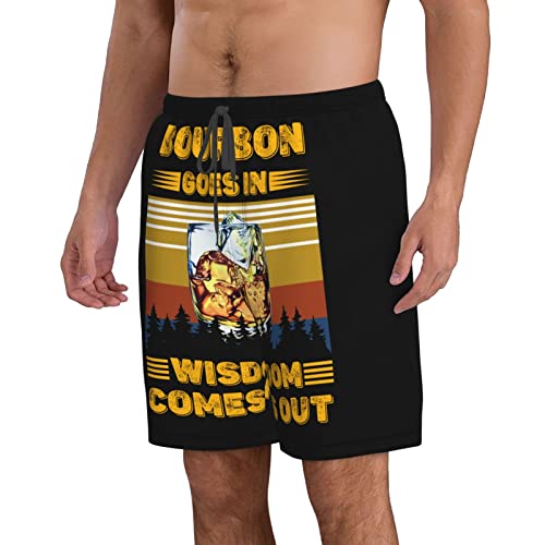 Whiskey Goes in Wisdom Comes Out Men's Shorts Beach Swim Trunks Quick Dry Athletic Shorts Adjustable M/L/XL/XXL/XXL2