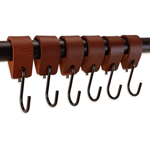Brute Strength - Multifunctional Leather S-Hooks - Cognac - 12 Pieces - S Shaped Hooks - Coat Hook - Leather Hooks - Leather s Hooks - Black s Hooks - Kitchen Hooks Cover
