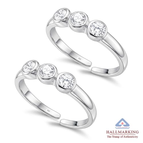 Image of TRUESILVER ACPL 925 Sterling Silver Toe Rings for Women | BIS Hallmarked Classic, Ruby Red & Cubic Zirconia Stone Toe Ring