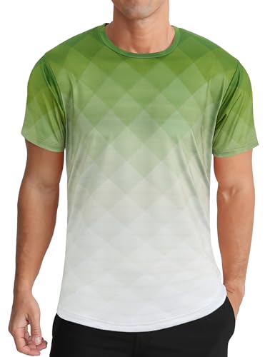 APTRO Herren T Shirt Sport Tshirts Trainingsshirt Funktionsshirt Schnelltrocknend Laufshirt Gym Shirt Farbverlauf Armeegrün L