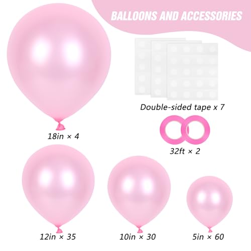 Image of RUBFAC Pearl Pink Balloons 129pcs Different Sizes Pack of 18 12 10 5 Inch, Latex Balloon Garland Arch Kit for Wedding Princess Birthday Party Baby Shower Engagement Bachelorette Decorations